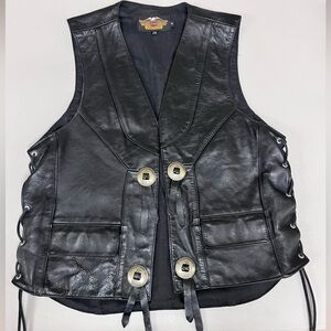 Harley-Davidson Black Leather Vest with Silver Details
